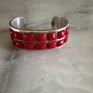 Vintage sterling red stone cuff